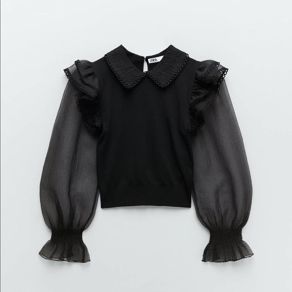 Zara Women’s Knit Sweater Organza Sleeves - Picture 6 of 7